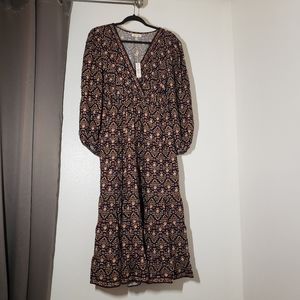 New Max Studio Women's 3/4 Sleeve V Neck Midi Dress Size Small Cottagecore